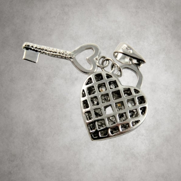 Key to Her Heart Sterling Silver Charm of Pendant. - Picture 3 of 4